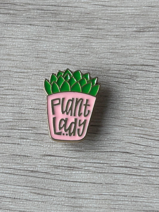 Épingle « Plant Lady » : pot rose et feuilles vertes en forme de lotus