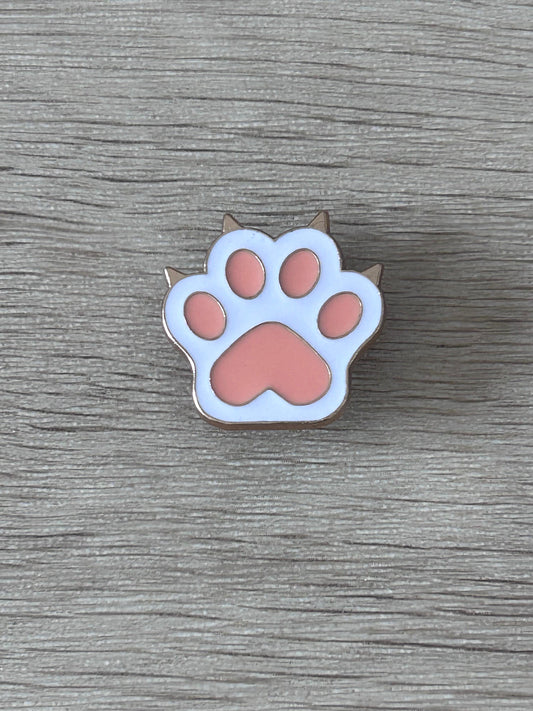 Épingle patte de chat émaillée bleu clair et rose, deux tiges métalliques