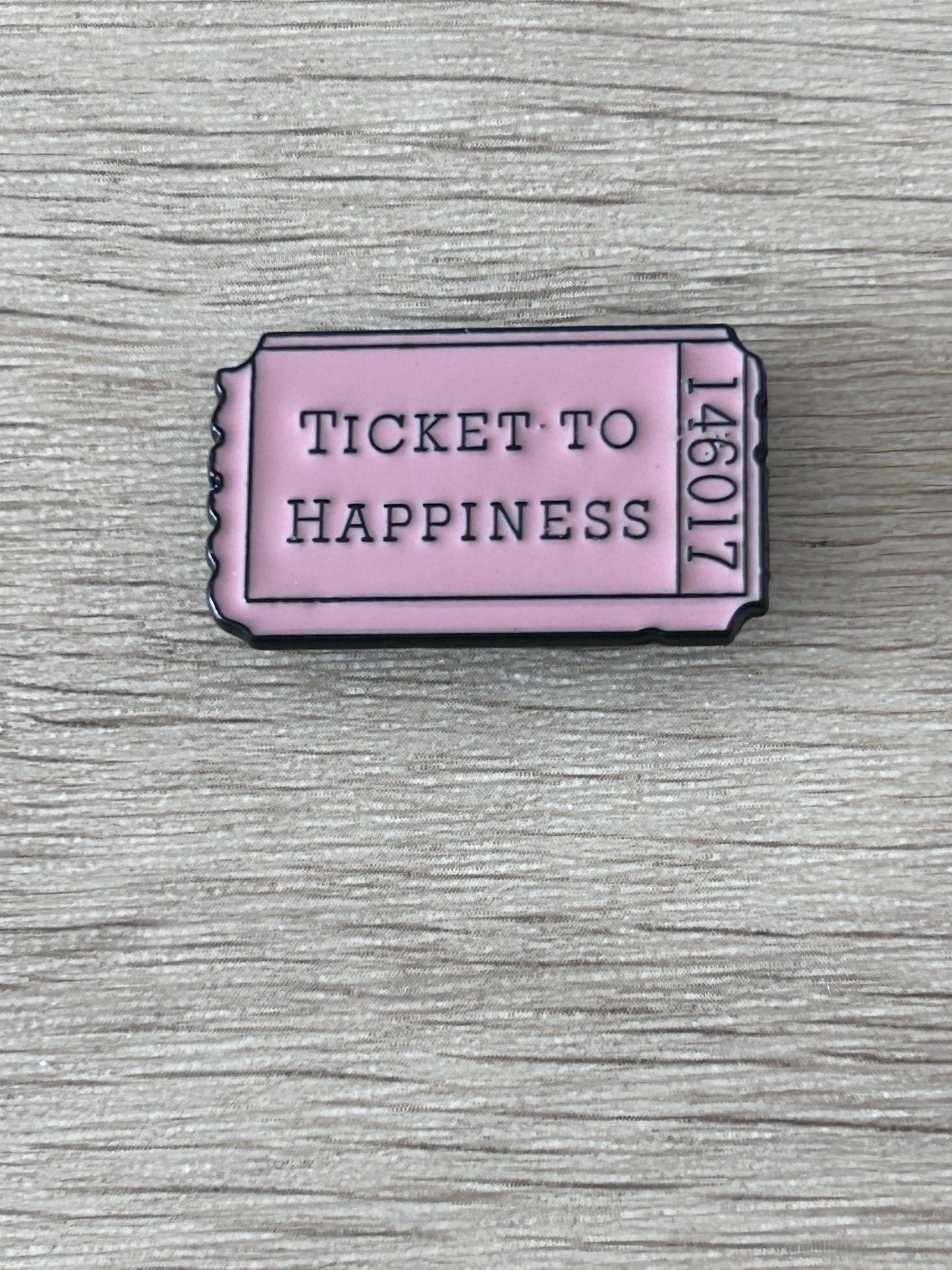 Épinglette billet rose pâle « Ticket to Happiness »