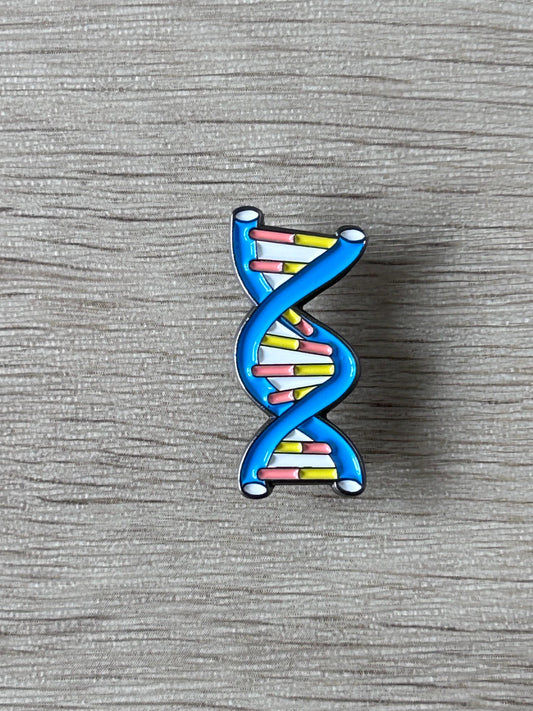 Pin's double hélice ADN bleu avec barrettes multicolores