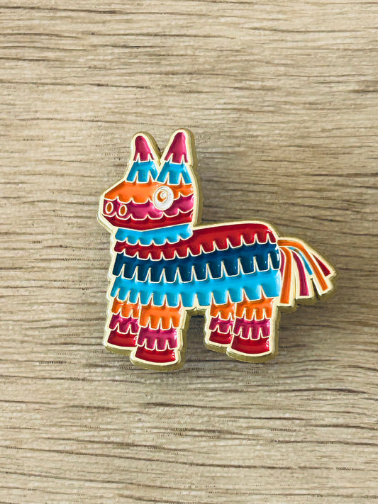 Pin's âne piñata multicolore en émail, avec rayures vives