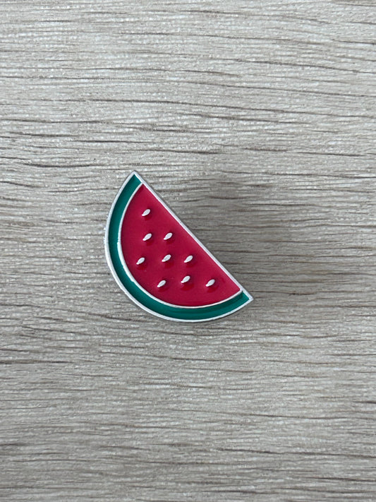 Épingle en forme de tranche de pastèque rouge bord vert, motifs de pépins